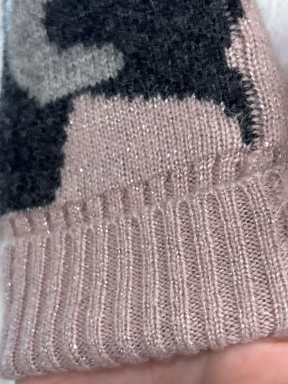 Mitchies Matchings 100% Wool Pink Camo Fingerless Gloves Dyed Fox Fur Trim